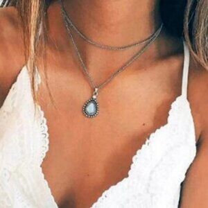 Boho stone pendant necklace chain choker jewelry